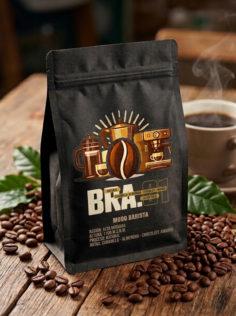 Paquete del Café de Brasil 01 sobre granos de café